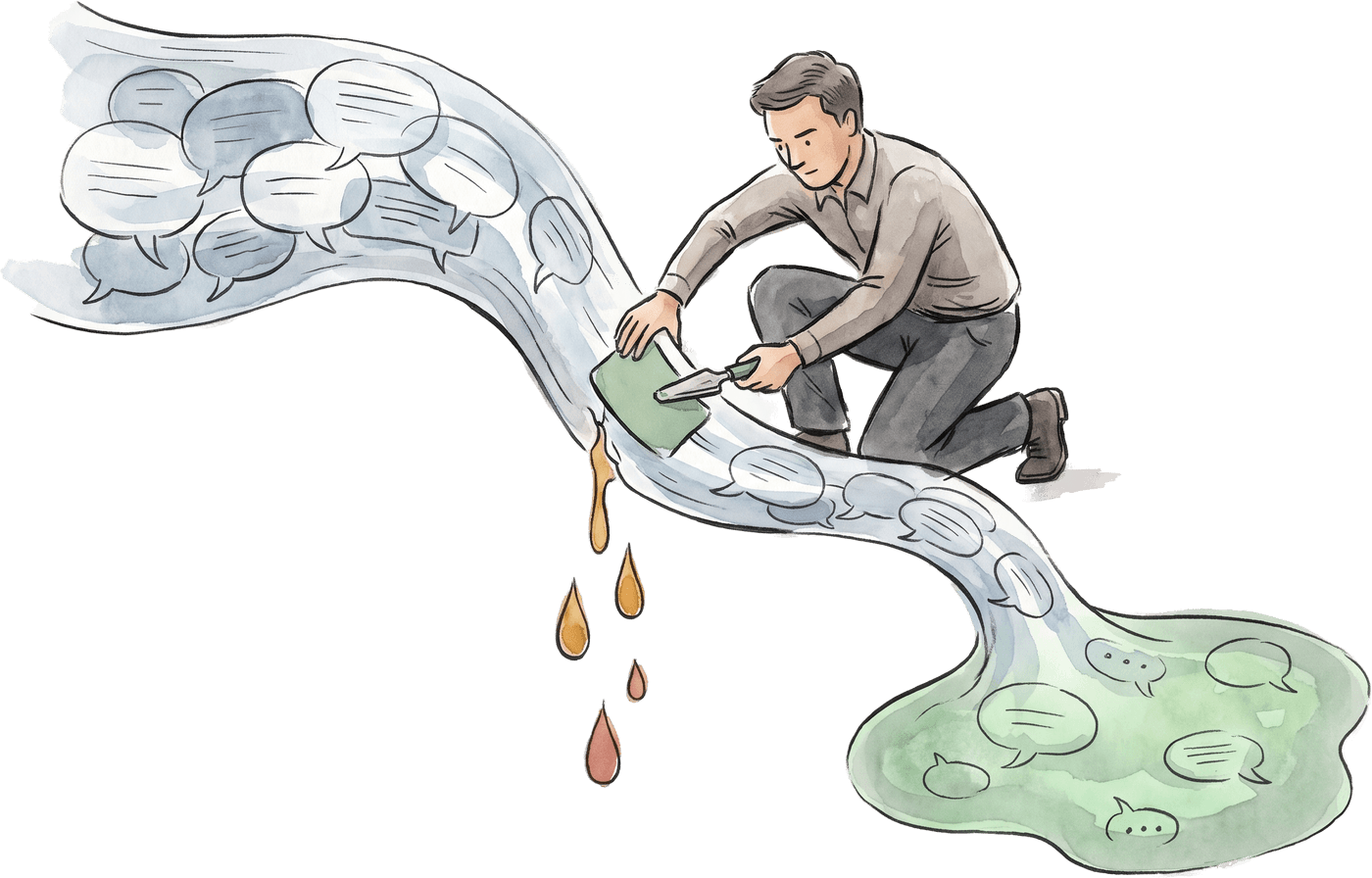 An engineer sealing a gap in the conversation stream so fewer customers give up and more reach resolution